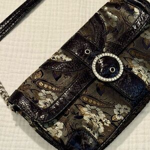 Vintage Marlo Snakeskin Floral Paisley Black Gold Silver Chain Shoulder Purse